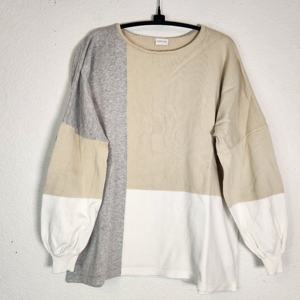 Lascana Colorblock‎ Sweater in Gray, Tan, and White, Size 8/10